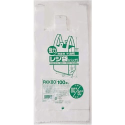 強力 レジ袋 バッグ 無着色 80号/80号 約縦80cm×横37cm＋マチ18cm×厚み0.03mm 100枚 半透明 RKK80