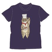 YD-0443 世にも不思議な猫世界 半袖Tシャツ 洋食ハルオ/ネイビー [キャラクターグッズ]