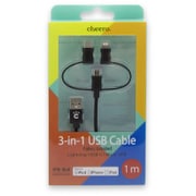 cheero 3-in-1 USB Cable （Fabric braided） ブラック CHE-248-BK