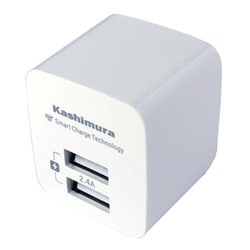 USB AC充電器 USB-A×2 2.4A 自動識別IC搭載 折りたたみ式プラグ採用 ホワイト AJ-549
