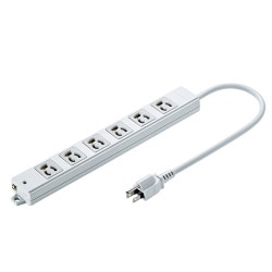 電源タップ マグネット 6個口 0.3m 3ピン 抜け止め 通電確認ランプ 絶縁キャップ付き アース端子 ユリア樹脂 固定穴 グレー 簡易ビニールパッケージ TAP-K6-03