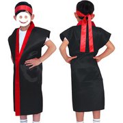 サテンロングハッピ ハチマキ付 黒 赤襟 Jサイズ