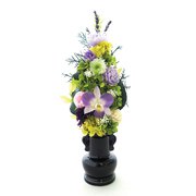 お供え用プリザーブドフラワーアレンジメント「蘭」 花器付L (丸花器タイプ)