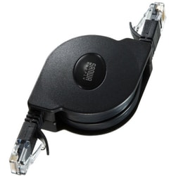 LANケーブル 1.5m CAT6 ブラック 巻き取り式 フラットタイプ ケーブル厚1.4mm コンパクト 持ち運びに便利 より線 UTP ストレート結線 RJ45 KB-MK18BK