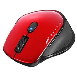ワイヤレスマウス NEO FIT（ネオフィット） 無線（2.4GHz）接続式 BlueLED 5ボタンタイプ 電池式 エルゴノミクス形状 ボタン割当 速度切替 静音 Sサイズ レッド BSMBW518SRD