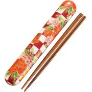 18.0布貼箸箱セット 市松牡丹 赤 33234