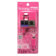 Type-Cストロングケーブル一体型 AC充電器 1.5m ピンク IH-ACCST20P