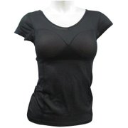 レディース カップ付ロングTシャツ Lサイズ 黒 825-184