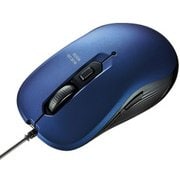 マウス 有線 ブルーLED 5ボタン 左右対称 ケーブル長1.5m 戻る/進むボタン搭載 カウント切替機能 機能割り当て 中型サイズ ブルー MA-BL114BL