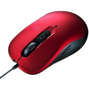 マウス 有線 ブルーLED 5ボタン 左右対称 ケーブル長1.5m 戻る/進むボタン搭載 カウント切替機能 機能割り当て 中型サイズ レッド MA-BL114R