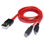 USB microB 2股充電ケーブル 80cm レッド SG-UMSCB80X2