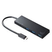 USB3.2/3.1 Gen1 ハブ ドック 5Gbps 4ポート(USB-CからUSB-C×1/USB-A×3) PD90W コンパクト セルフ/バスパワー両対応 ケーブル一体型 ケーブル長15cm ブラック USB-3TCH8BK