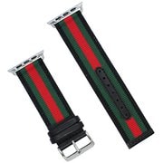 IQ-AWST42-BKGRRD [Apple Watch ベルト 42mm ストライプ ブラック×グリーン×レッド]