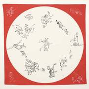 むす美 ふろしき 鳥獣人物戯画 丸窓 アカ 68cm