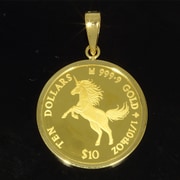 ジュエリー K24 純金 コインペンダント 2018 Unicorn 1/10oz/20mm/K18フレーム ロイヤルミント