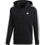 BUN16 [ESSENTIALS 3ストライプス スウェット フルジップパーカー 裏起毛 メンズ ブラック×ホワイト J/L]