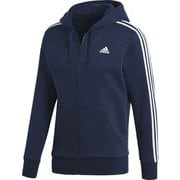 BUN16 [ESSENTIALS 3ストライプス スウェット フルジップパーカー 裏起毛 メンズ カレッジネイビー×ホワイト J/L]