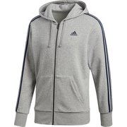 BVC47 [ESSENTIALS 3ストライプス スウェット フルジップパーカー 裏毛 メンズ ミディアムグレイヘザー×カレッジネイビー J/M]