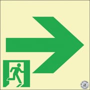 068021 [緑十字 中輝度蓄光避難誘導ステッカー標識 非常口→ 120×120 消防認定品]