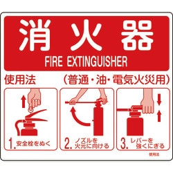 066012 [緑十字 消防標識 消火器使用法 215×250mm スタンド取付タイプ エンビ]