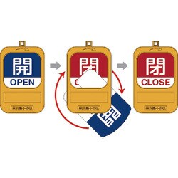 164091 [緑十字 回転式バルブ開閉札 開OPEN（青）⇔閉CLOSE（赤） 90×60mm]