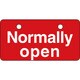 168003 [緑十字 バルブ開閉札 NORMALLY OPEN（常時開）・赤 50×100mm]