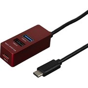 USB3.0+2.0 Type-C 3ポートハブ30cm レッド UH-C3113R