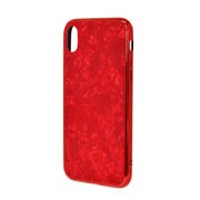 4359IP861HB (RD) [iPhone XR ハイブリッドケース 耐衝撃 ガラス×TPU メタリックフレーム Shell柄 レッド]