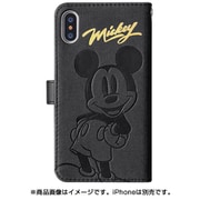 0782 [iPhone XS/X用 金箔押し手帳型ケース ミッキー黒]