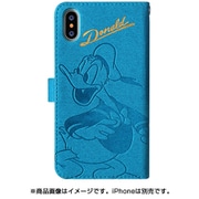 0784 [iPhone XS/X用 金箔押し手帳型ケース ドナルド青]