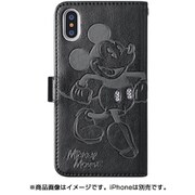 789 [iPhone XS/X用 ストーン手帳型 ミッキー黒]