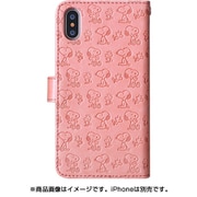 803 [iPhone XS用 パターンエンボス手帳型ケース スヌーピー桃]