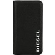 iPhone XS Max用 DIESEL 2-IN-1 FOLIO CASE Black Leather White Vertical Logo DIPH-027-BKLVL