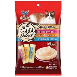 三ツ星グルメ おやつ にっぽんSelect 3種の魚介・鶏ささみ味アソート 108ｇ（6g×18本） [猫用おやつ]