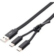 ファスナー式充電専用ケーブル USB Type-C 2ポート タイプ 0.5m ブラック SFJ-CC05/BK