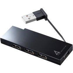 USBハブ ドック ケーブル収納式 4ポート（USB-A×4） USB2.0 スリム コンパクト バスパワー ケーブル一体型 ケーブル長6cm ブラック 持ち運びに便利 USB-2H416BK