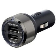 EM-157 [車内用品 EXEA（エクセア） 電源ソケット モニターUSBポート 24V カラー：ブラックメッキ USB出力：5V/2.4A×2ポートで合計4.8A]