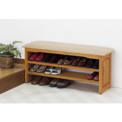 木製収納付き玄関ベンチ 90cm幅 ガタつき防止付き FL03520
