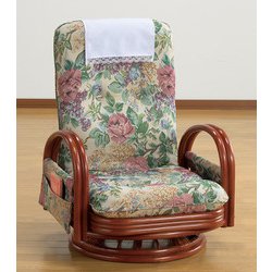 天然籐リクライニングハイバッグ回転座椅子 ロータイプ(サイドポケット付き) FL03855