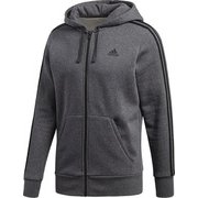 BUN16 [フィットネス メンズ M ESSENTIALS 3ストライプス スウェットフルジップパーカー(裏起毛) Dグレイヘザー/BL J3XO]