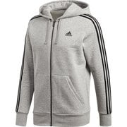 BUN16 [フィットネス メンズ M ESSENTIALS 3ストライプス スウェットフルジップパーカー(裏起毛) Mグレイヘザー/BL J/O]