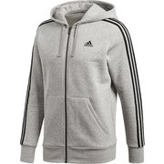 BUN16 [フィットネス メンズ M ESSENTIALS 3ストライプス スウェットフルジップパーカー(裏起毛) Mグレイヘザー/BL J2XO]