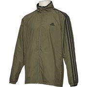 FKJ78 [フィットネス メンズ M ESSENTIALS 3ストライプス ウインドブレーカージャケット(裏起毛) ベースGRNS15 J2XO]