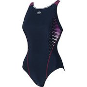 ES37156 [水泳 レディース フィットネス用水着 プリントワンピース ネイビーフ L]