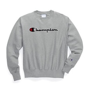 GF70 Y07471 1lC Oxford Grey M Life Men's Reverse Weave Crew Chain Stitch Script Logo [スウェットトレーナー メンズ M]