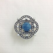 SS シードパール＆ブルークォーツ幾何学型 ブローチ/ペンダントヘッド