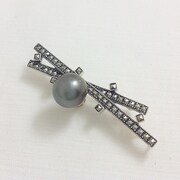 SS マルカジット＆黒蝶真珠幾何学型 ブローチ/ペンダントヘッド