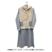 レディース 裏起毛ボーダーワンピース×ボアベストセット サックス LR511468