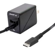 超タフUSB Type-Cケーブル一体型 USBポート1個付き Smart IC搭載AC充電器 1.5m ブラック OWL-ACJKTC15S-BK