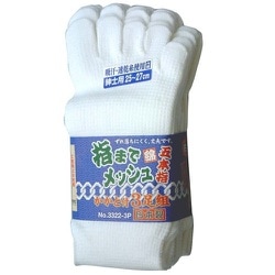 ソックス 指までメッシュ5本指カカト付 白 3足組 25～27cm 3322-3P